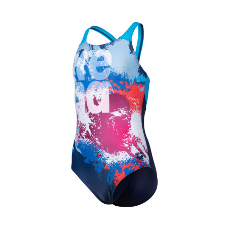 GIRL'S ARENA WAVES BREAKING SWIMSUIT V B NAVY-TURQUOISE