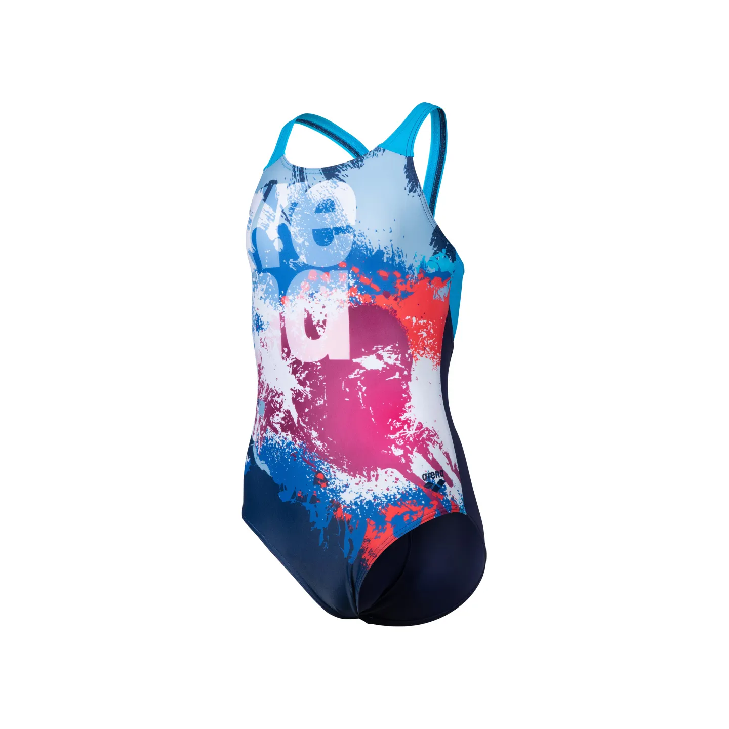 GIRL'S ARENA WAVES BREAKING SWIMSUIT V B NAVY-TURQUOISE