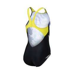 GIRL'S ARENA WAVES BREAKING SWIMSUIT V B BLACK-SOFTGREEN