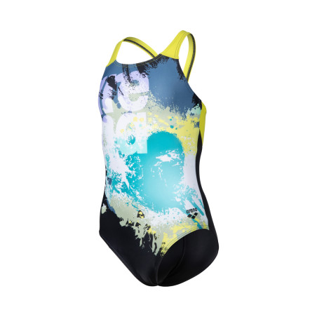 GIRL'S ARENA WAVES BREAKING SWIMSUIT V B BLACK-SOFTGREEN