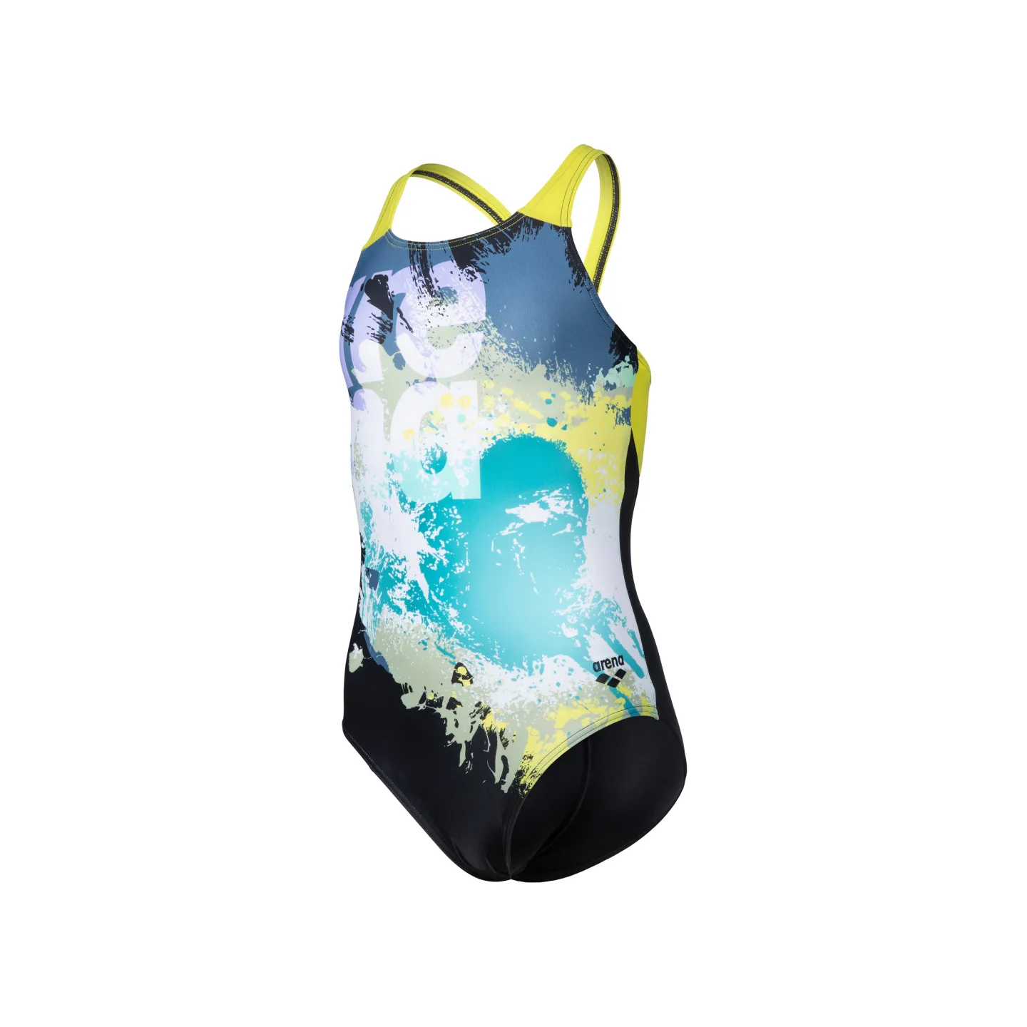 GIRL'S ARENA WAVES BREAKING SWIMSUIT V B BLACK-SOFTGREEN