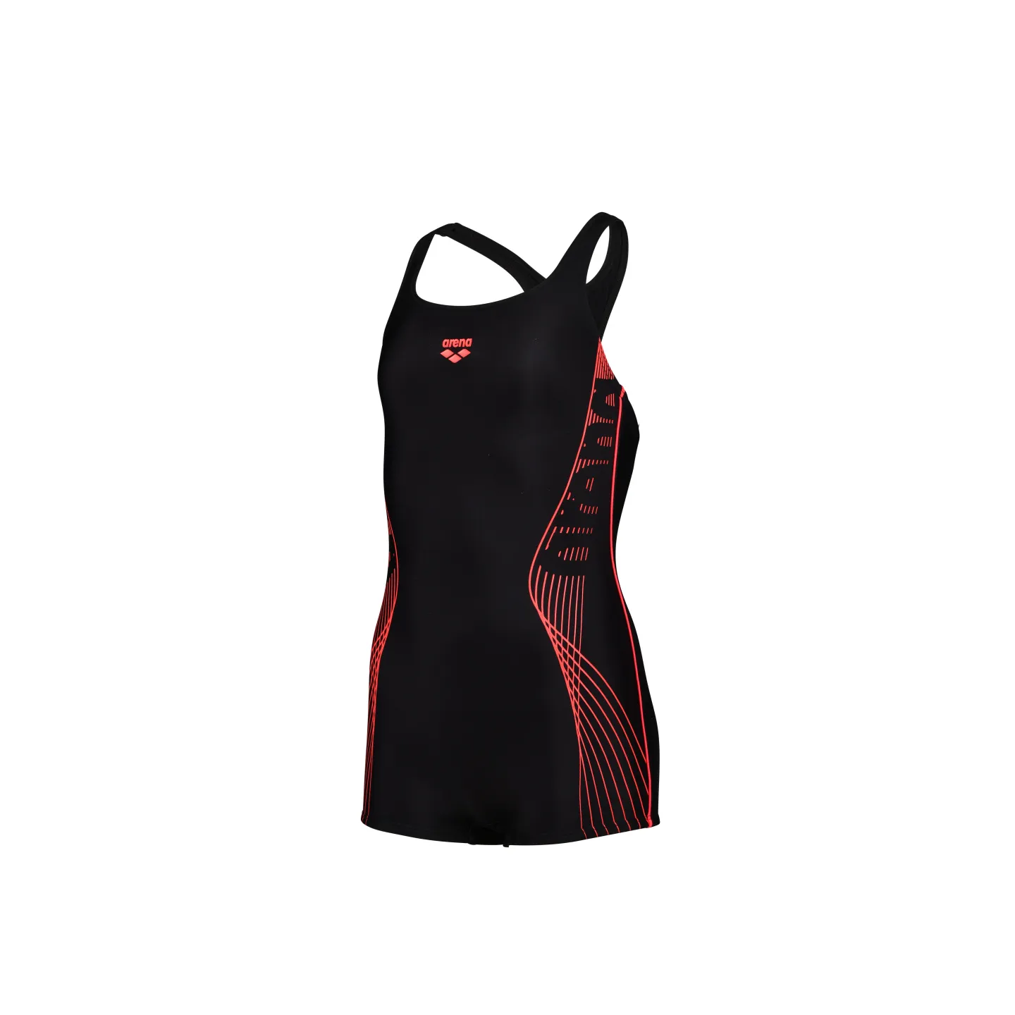 GIRL'S COMBISHORT SWIMSUIT GRAPHIC BLACK-FLUORED