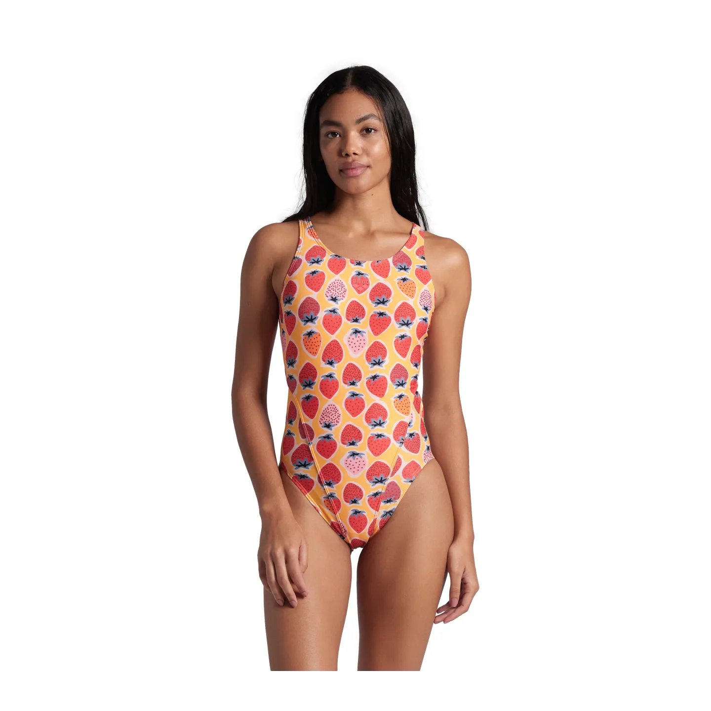 Maillot Femme ARENA STRAWBERRY SWIMSUIT SWIM TECH BACK FLUO RED ORANGE MULTI