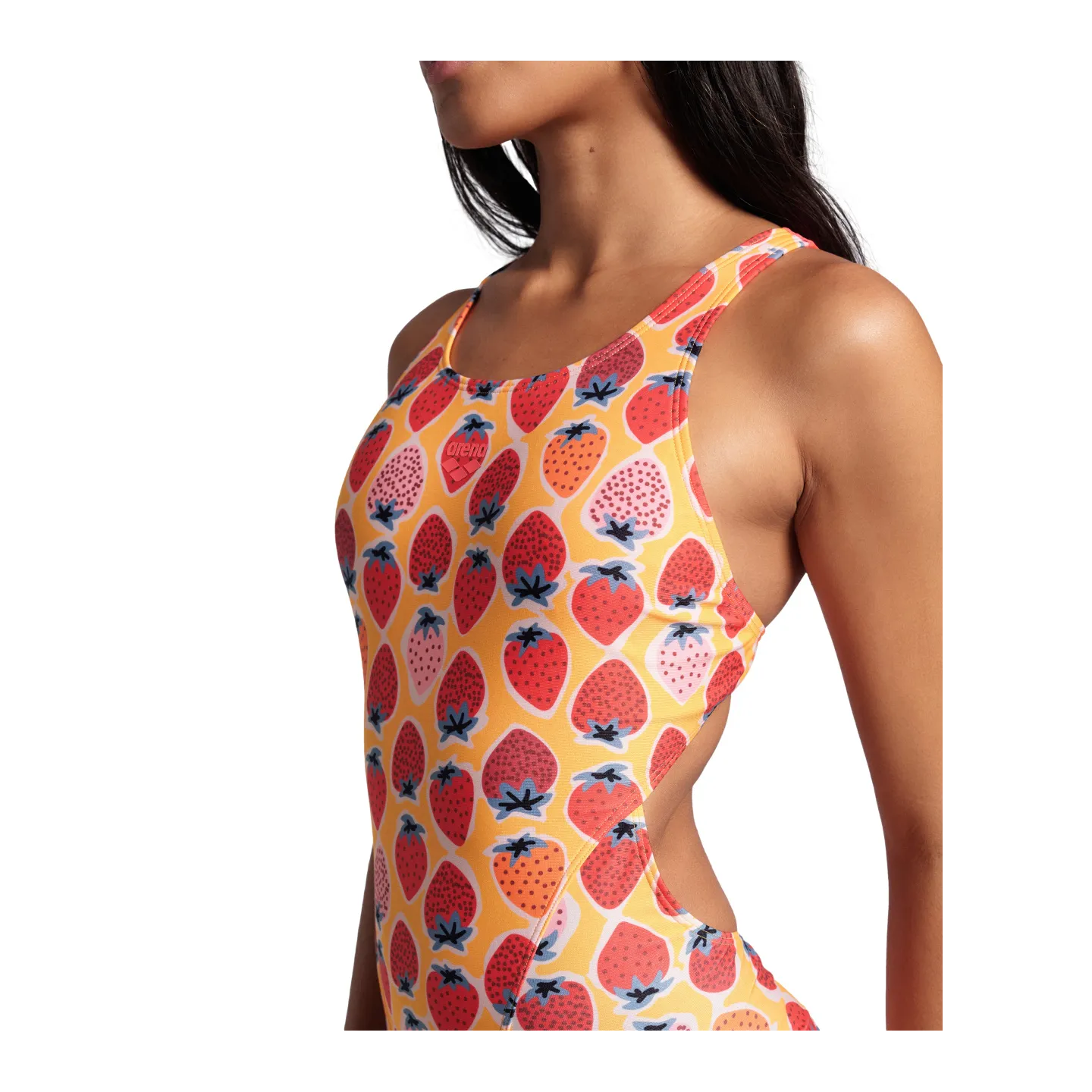 Maillot Femme ARENA STRAWBERRY SWIMSUIT SWIM TECH BACK FLUO RED ORANGE MULTI