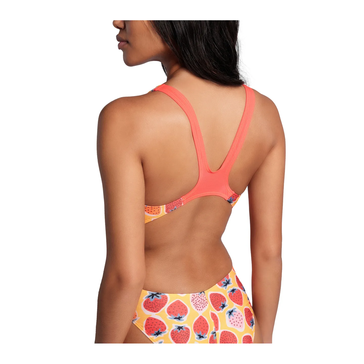 Maillot Femme ARENA STRAWBERRY SWIMSUIT SWIM TECH BACK FLUO RED ORANGE MULTI