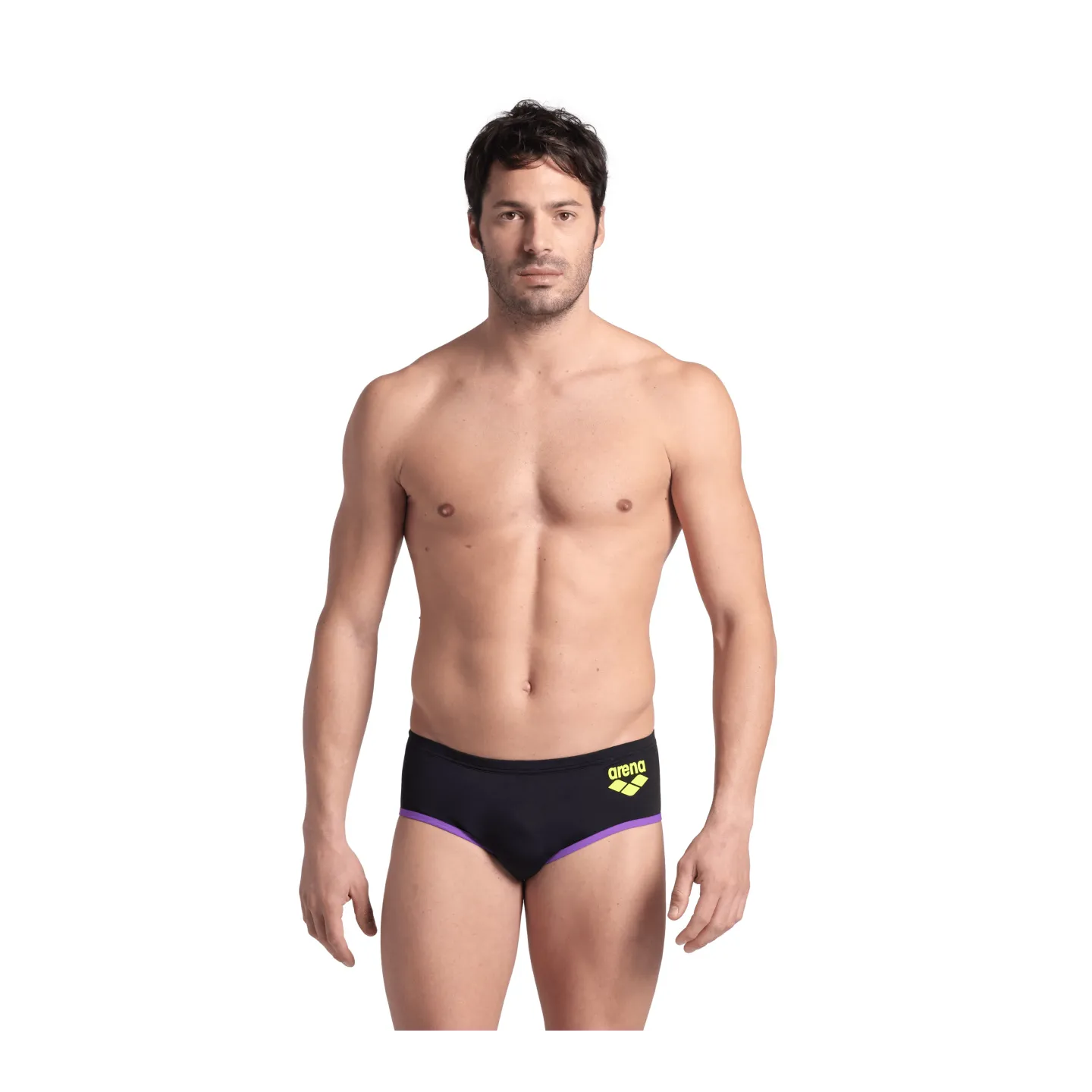 Maillot Homme ARENA ONE 12CM SWIM BRIEFS BIG LOG BLACK PURPLE
