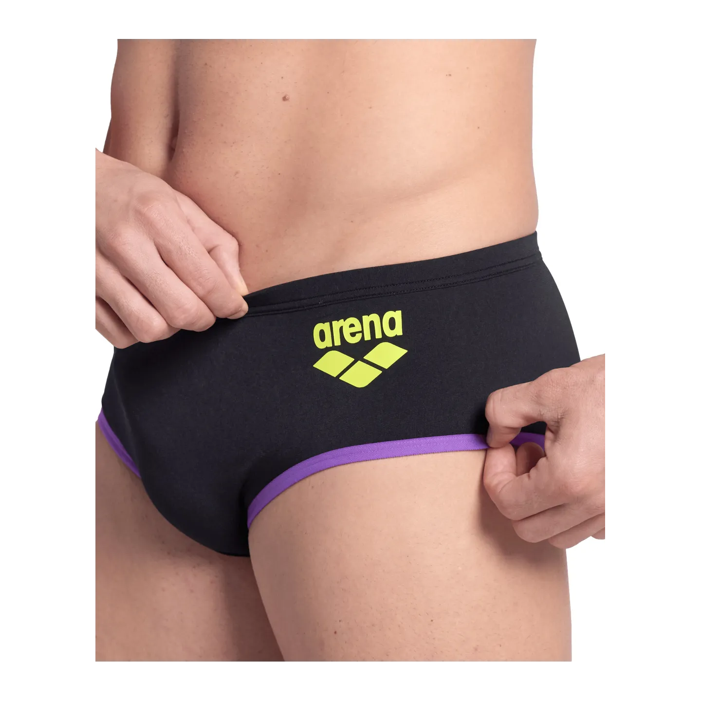 Maillot Homme ARENA ONE 12CM SWIM BRIEFS BIG LOG BLACK PURPLE