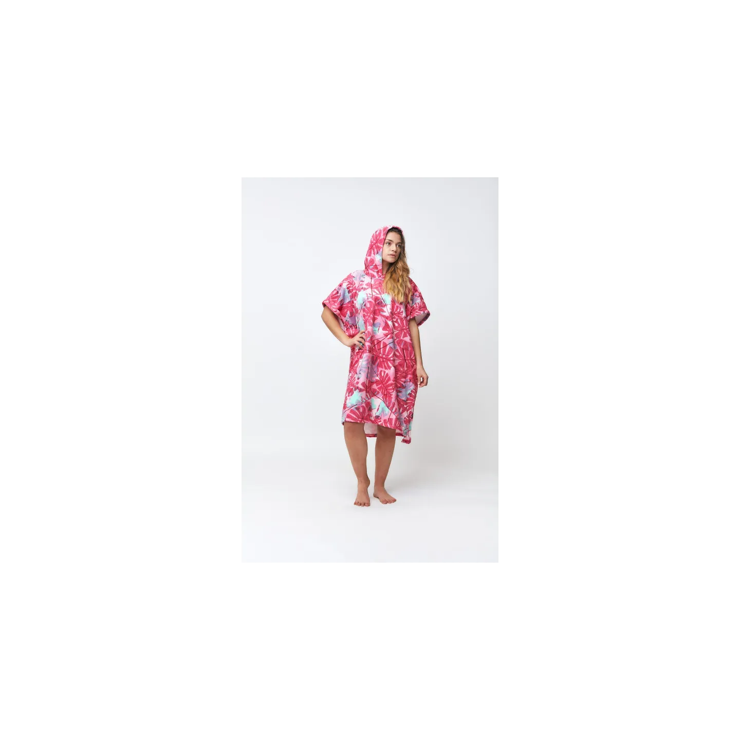 Poncho Big Leaves - Burnt Pink