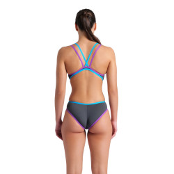 W ARENA ONE DOUBLE CROSS BACK ONE PIECE ASPHALT-PURPLE-TURQUOISE