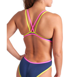 W ARENA ONE DOUBLE CROSS BACK ONE PIECE NAVY-FLUO PINK-SOFT GREEN