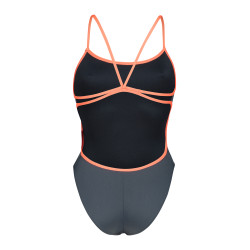 Maillot de Bain ARENA Femme WOMEN'S SWIMSUIT LACE BACK SOLIDASPHALT-BRIGHT CORAL