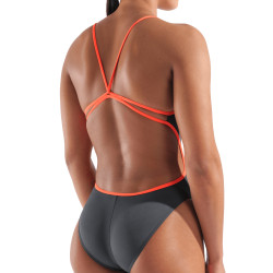 Maillot de Bain ARENA Femme WOMEN'S SWIMSUIT LACE BACK SOLIDASPHALT-BRIGHT CORAL