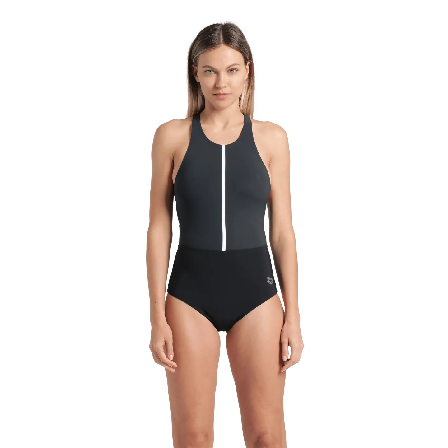 Maillot de Bain ARENA Femme SWIMSUIT SILVIA CROSS BACKBLACK-NIGHT GREY-WHITE