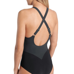 Maillot de Bain ARENA Femme SWIMSUIT SILVIA CROSS BACKBLACK-NIGHT GREY-WHITE